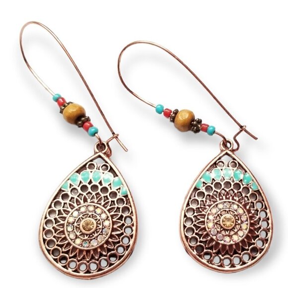 None Jewelry - Bohemian Boho Teardrop Hanging Dangle Drop Earrings